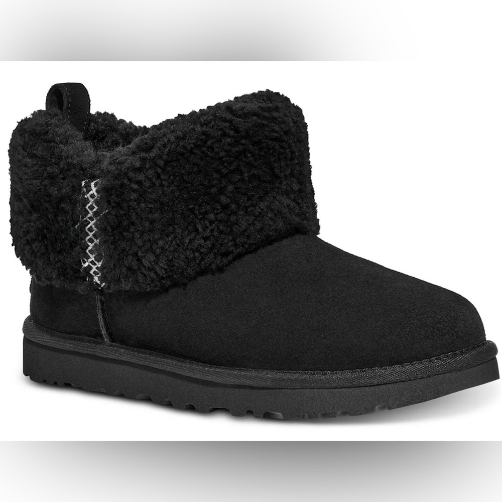 NWT NIB UGG Ultra Mini Braid Black Shearling Boots Size 12
